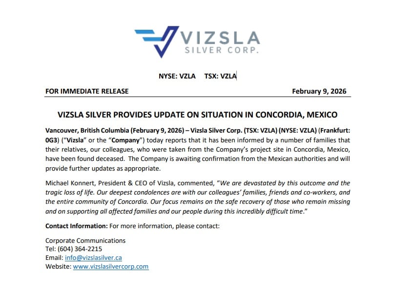 Comunicado de Vizsla Silver