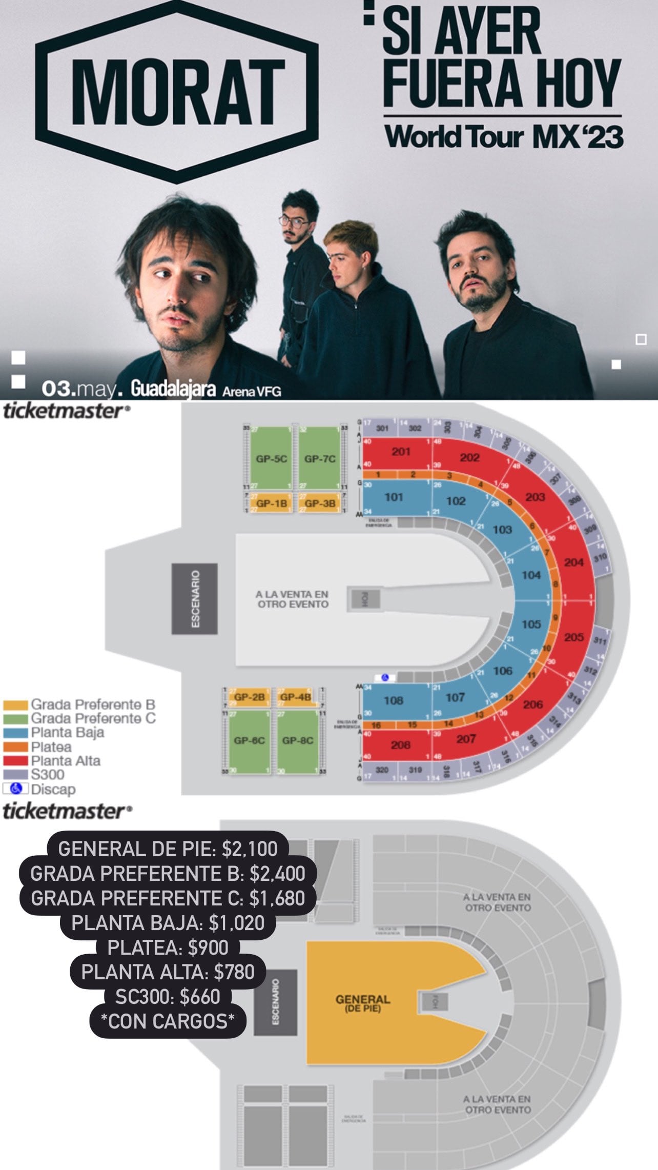 Precios de los boletos de Morat para el VFG en Guadalajara