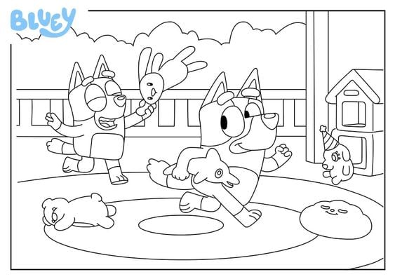 Dibujos de Bluey con temática del Día del Niño para colorear