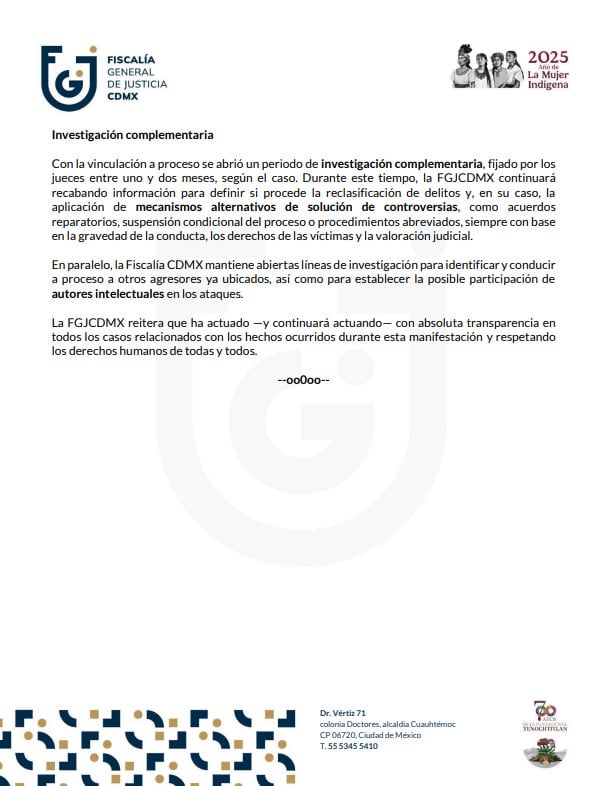 Fiscalía CDMX detalla la situación legal de los 29 detenidos en la marcha de la Generación Z