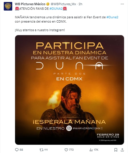 Dinámica para el Fan Event de Dune 2 en CDMX