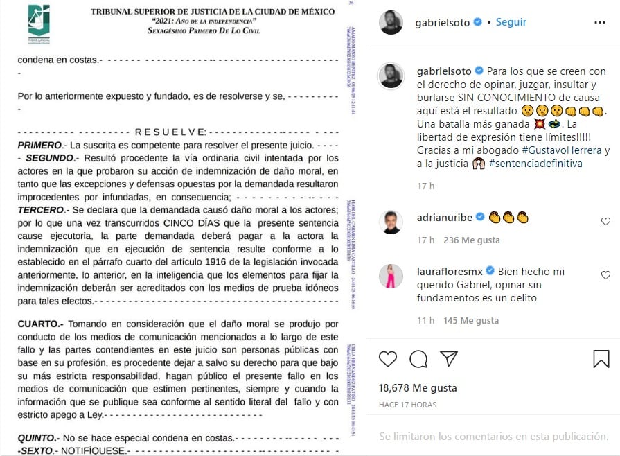 Gabriel Soto presume que ganó demanda contra Laura Bozzo