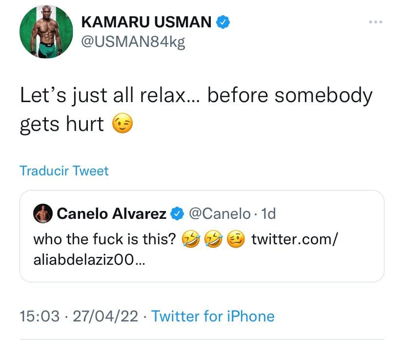 Kamaru Usman amenaza a Canelo con relajarse o sino saldrá herido.