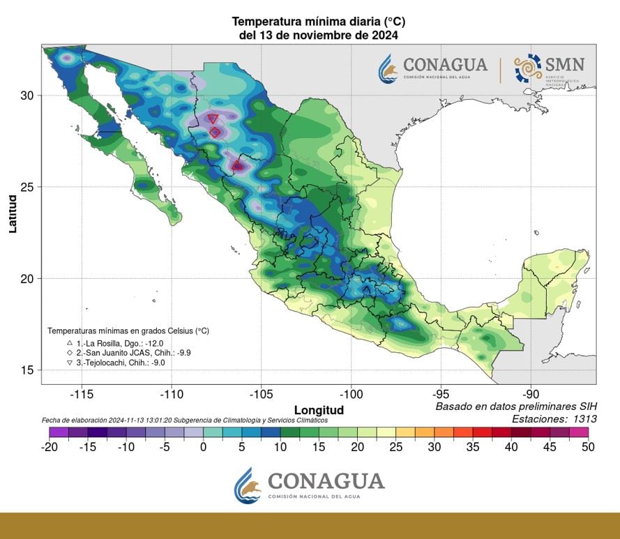 Frío en México del 13 al 15 de noviembre
