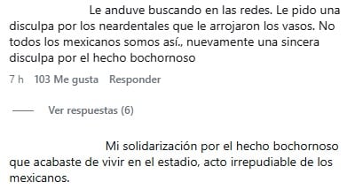 Mexicanos piden disculpas a José Carlos Crespo por la agresión que vivió por la afición del Tri.
