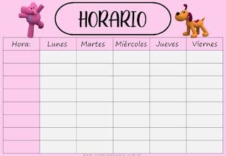 Horario escolar de Pocoyó para imprimir