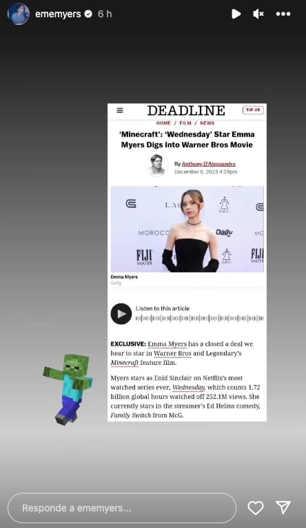 Emma Myers de Merlina, se une a la  película de Minecraft