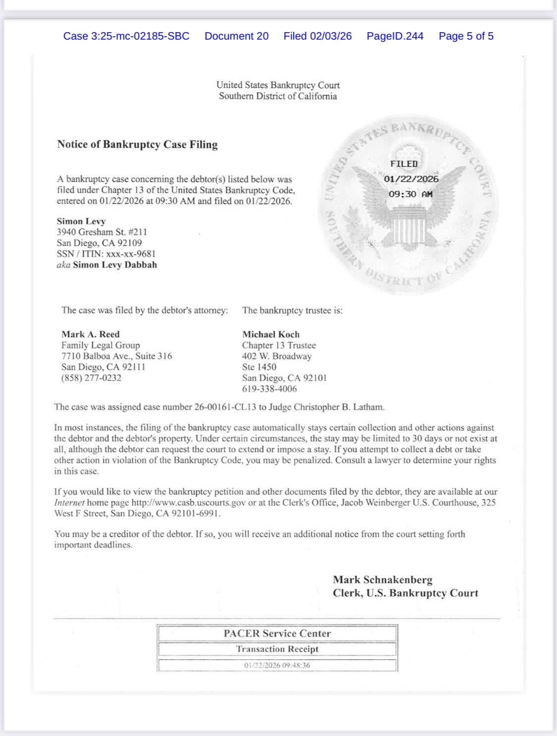 Simón Levy se declara en bancarrota en Estados Unidos