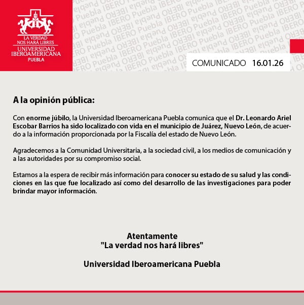 Ibero Puebla celebra que Leonardo Escobar fue encontrado