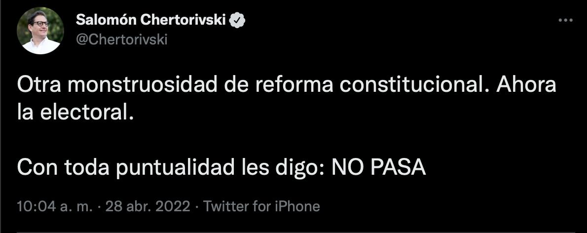 Salomón Chertorivski en contra de la reforma electoral de AMLO