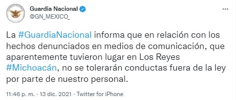 Tuit de la Guardia Nacional