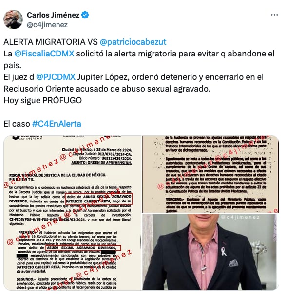 Fiscalía de la CDMX emite alerta migratoria sobre Patricio Cabezut.