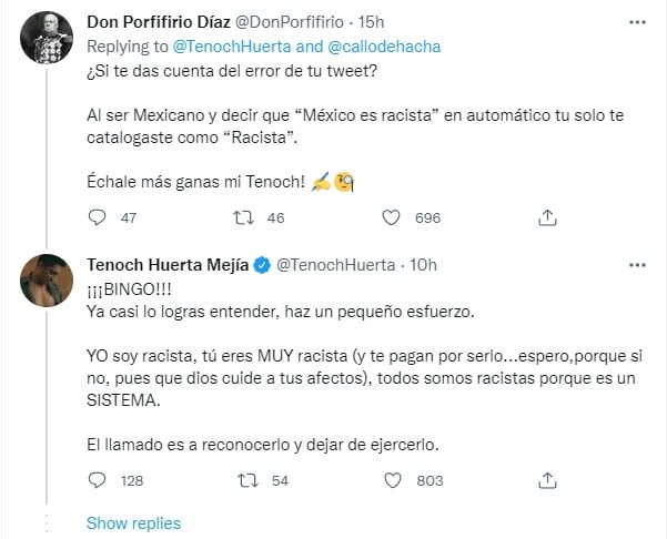 Tenoch Huerta acepta que es racista