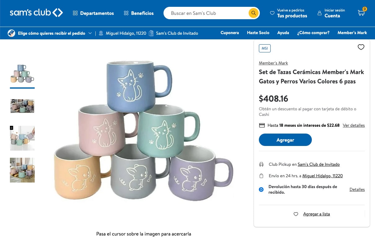 Set de tazas de mascotas en Sams Club