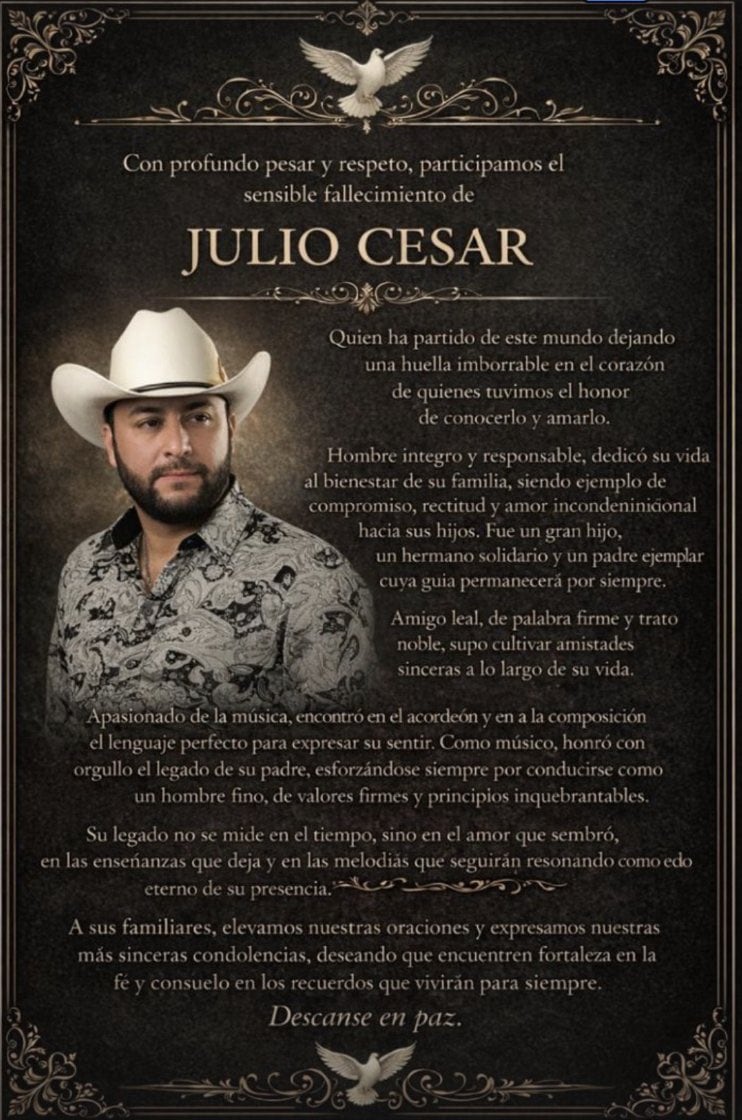 Julio César Beltrán, integrante de Grupo Arraigado, fue asesinado en Culiacán