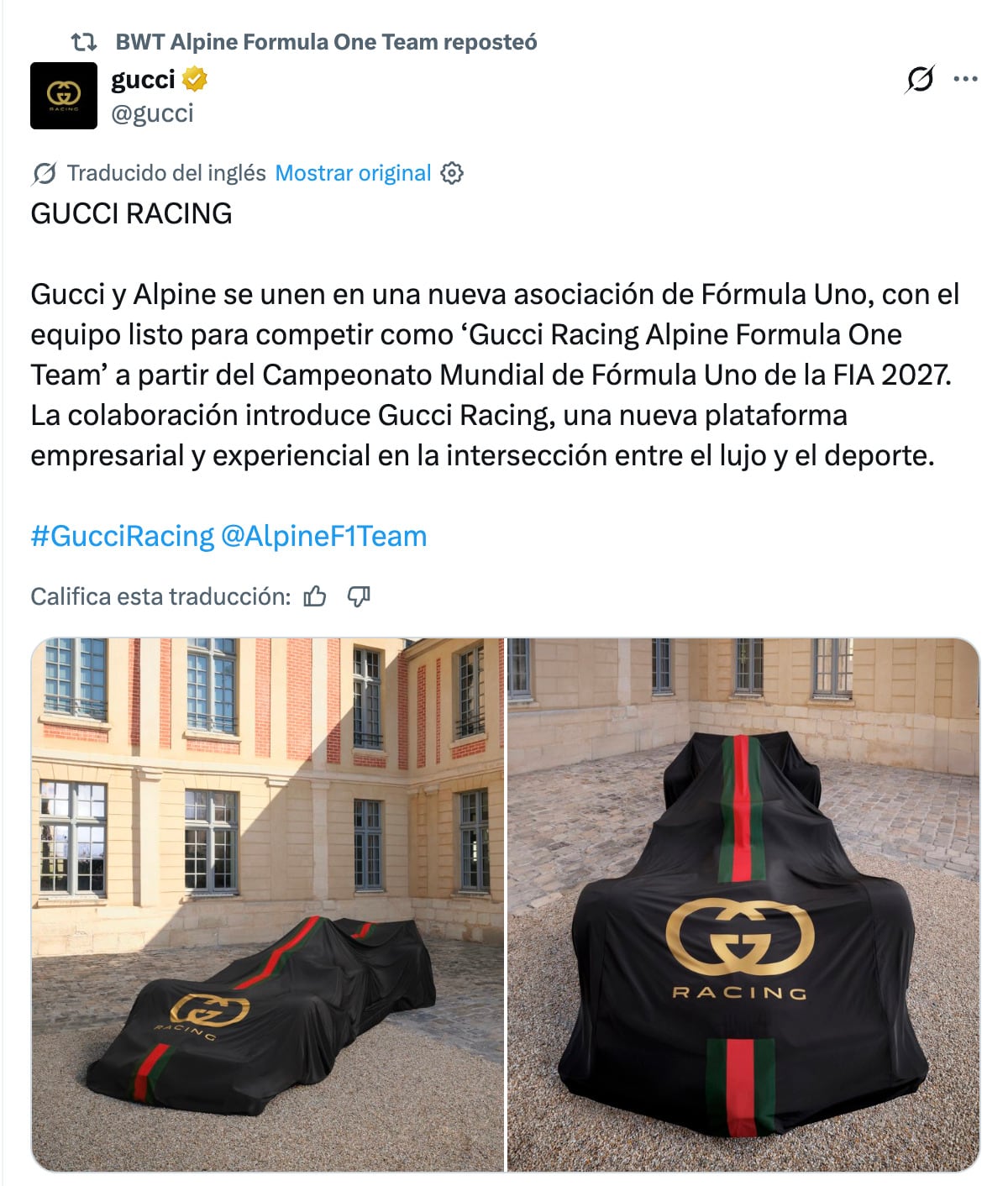 Gucci entra a la Fórmula 1 con Alpine