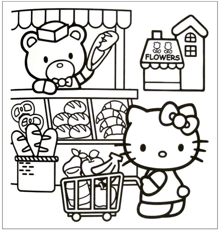 Dibujos de Hello Kitty de compras para colorear con temática de El Buen Fin 2024