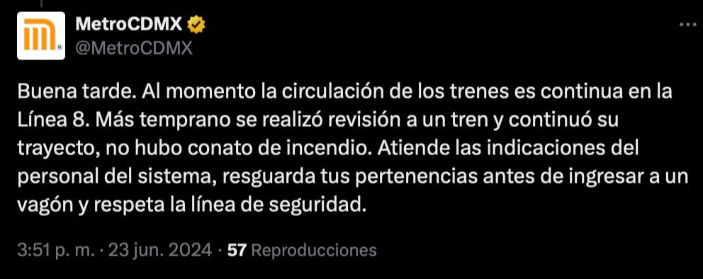 Metro CDMX descarta incendio en estación UAM-Iztapalapa de la Línea 8