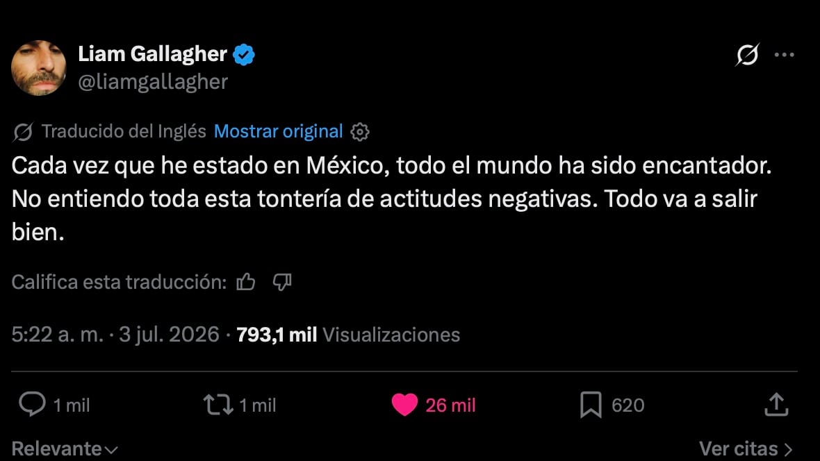 Liam Gallagher descarta riesgos en México: “Todo va a salir bien”
