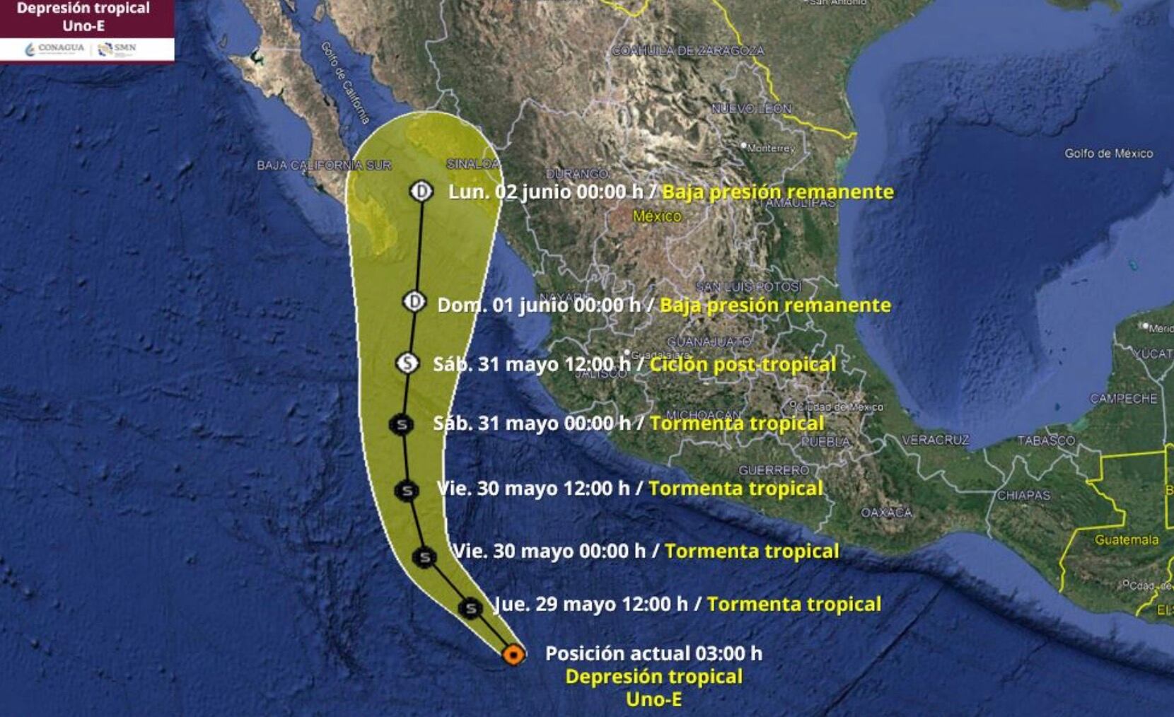 Tormenta tropical Alvin hoy 29 de mayo