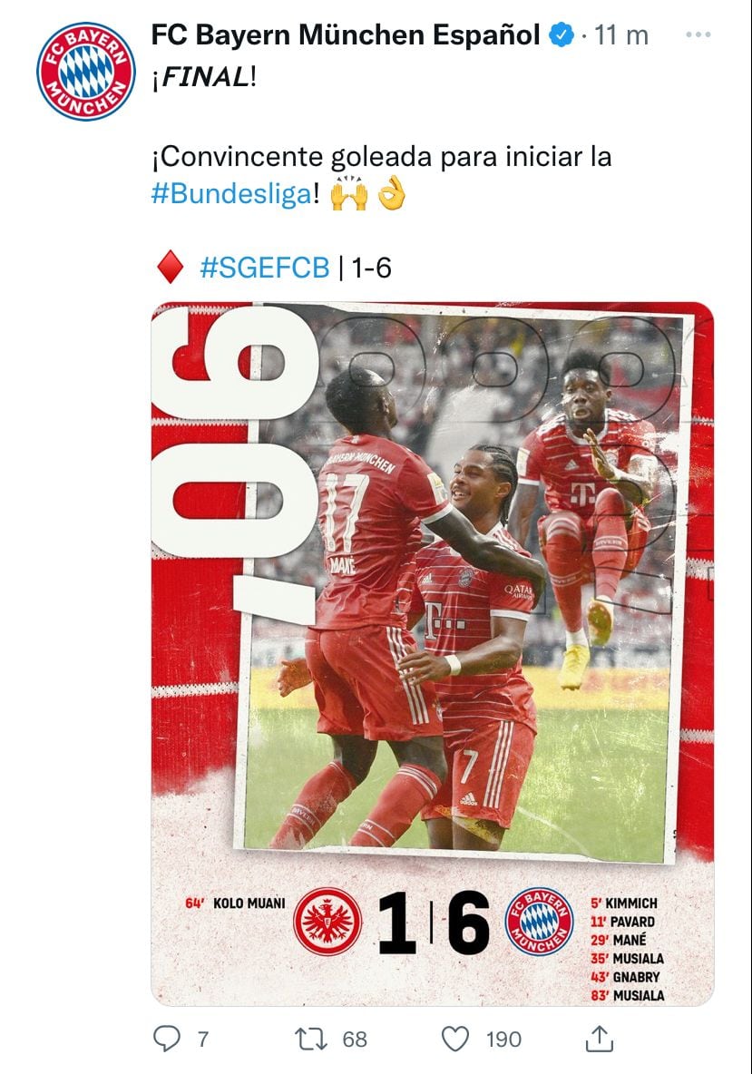 El Bayern Múnich le 'pasó por encima' al Eintracht Frankfurt.