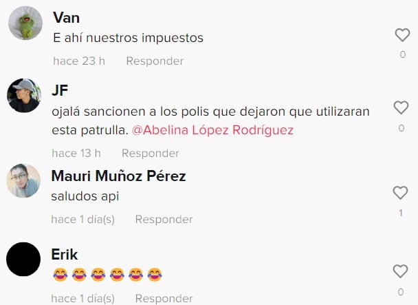 Comentario en TikTok donde policías de Acapulco prestaron su patrulla