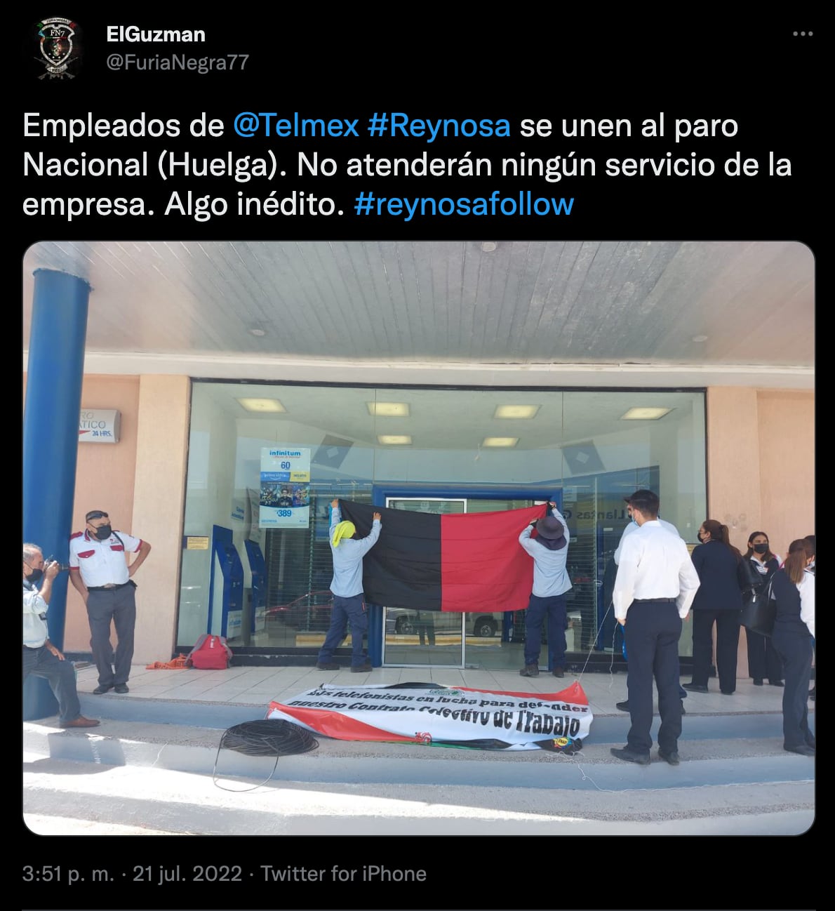 Huelga Telmex: ya ondean las banderas rojinegras en sucursales de todo el país