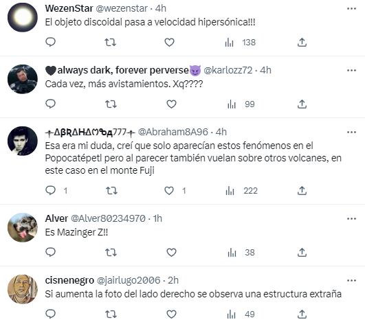 Reacciones a la presencia de un OVNI  discoidal en el Monte Fuji, en Japón