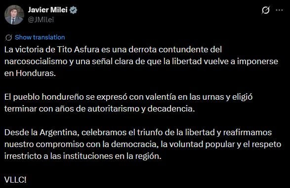 Las reacciones internacionales al triunfo de Nasry Asfura en Honduras
