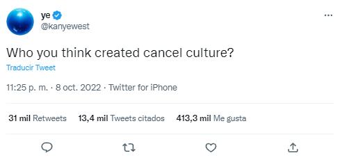 Kayne West, ahora Ye, recupera su cuenta de Twitter gracias a Elon Musk, su última publicación fue el 8 de octubre