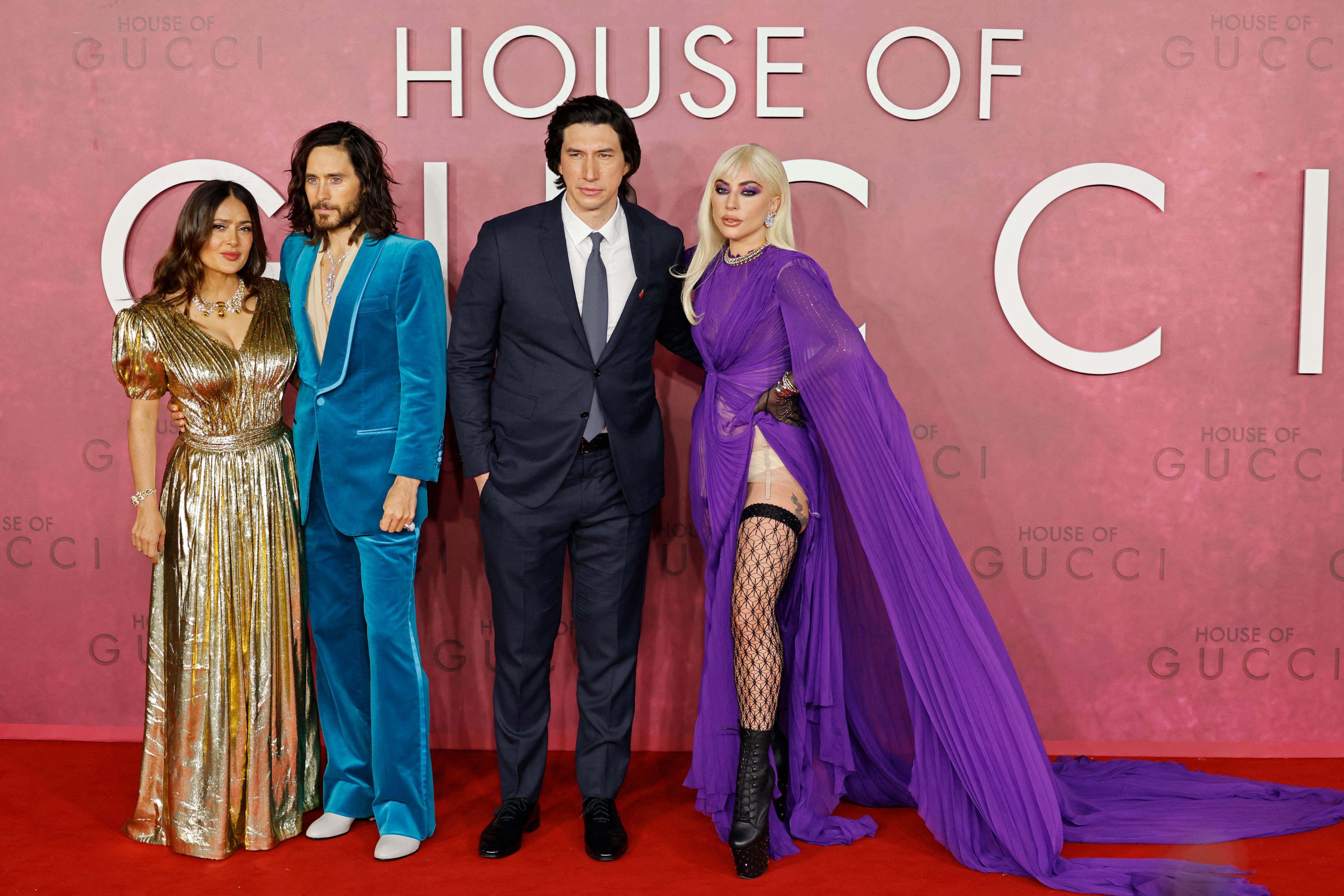 Salma Hayek, Jared Leto, Lady Gaga y Adam Driver en la premiere de 'House of Gucci'