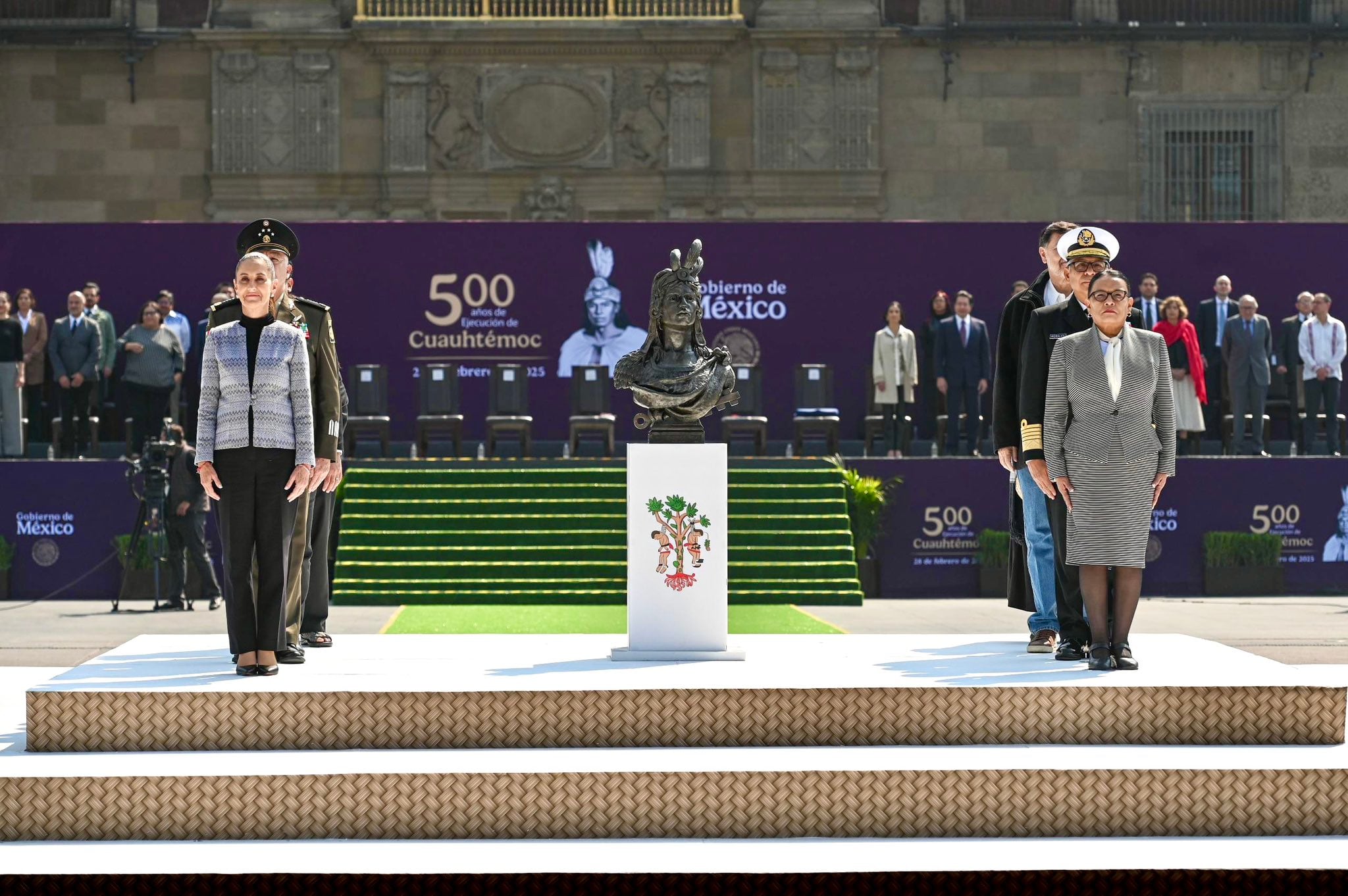 Homenaje a Cuauhtémoc, el último Huey Tlatoani, en el Zócalo CDMX hoy 28 de febrero