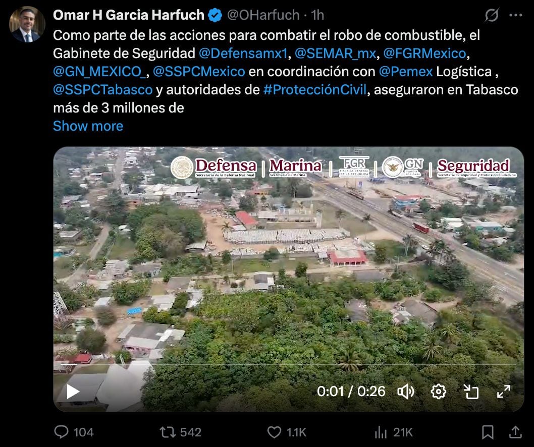 Histórico aseguramiento de huachicol en Tabasco