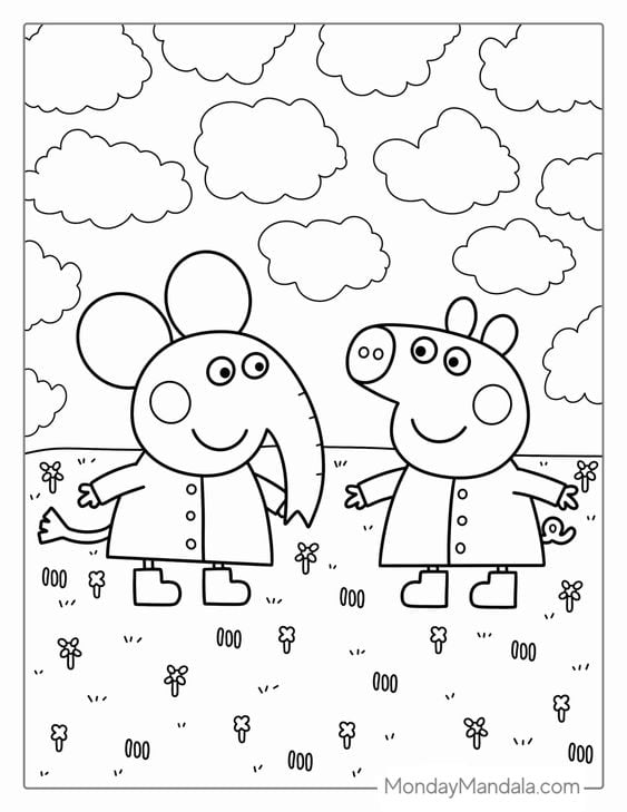 Dibujos de Peppa Pig y Emilia la elefanta para colorear