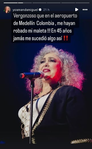 Amanda Miguel denuncia robo en el aeropuerto de Medellín.