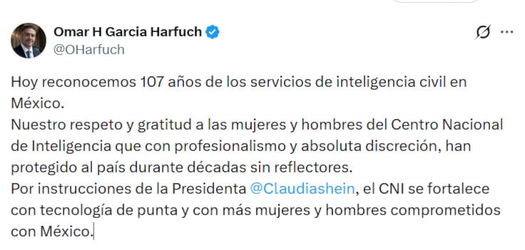 Omar García Harfuch celebra el 107 aniversario de los servicios de inteligencia
