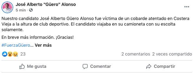Publicación sobre José Alberto "el Güero" Alonso