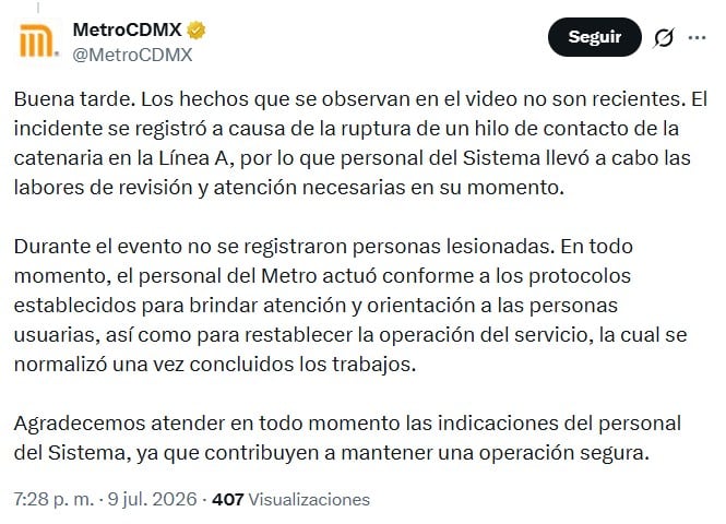 Video viral sobre presuntas explosiones en la Línea A no es un hecho reciente, informa el Metro CDMX