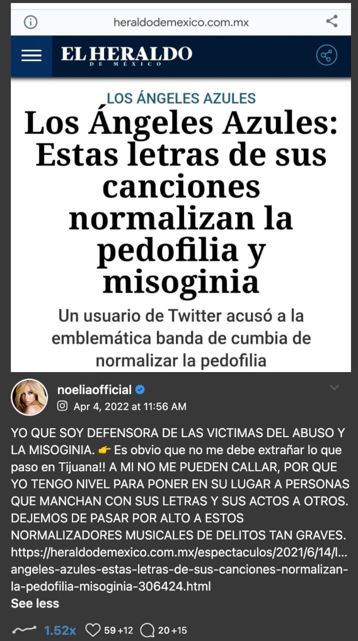 Noelia denuncia a Los Ángeles Azules de hacerle boicot.