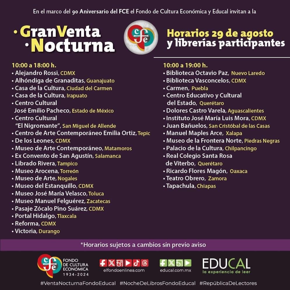 Horarios de la Venta Nocturna de FCE 2024