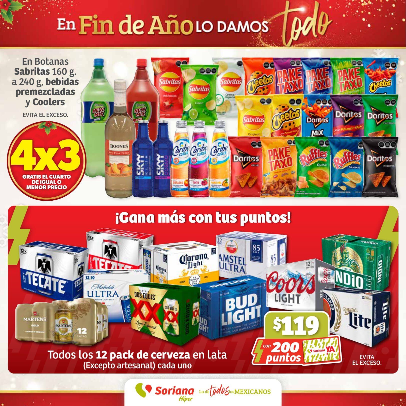 Ofertas de Folleto Soriana fin de año 2 por 1 28 de diciembre a 1 de enero 2024