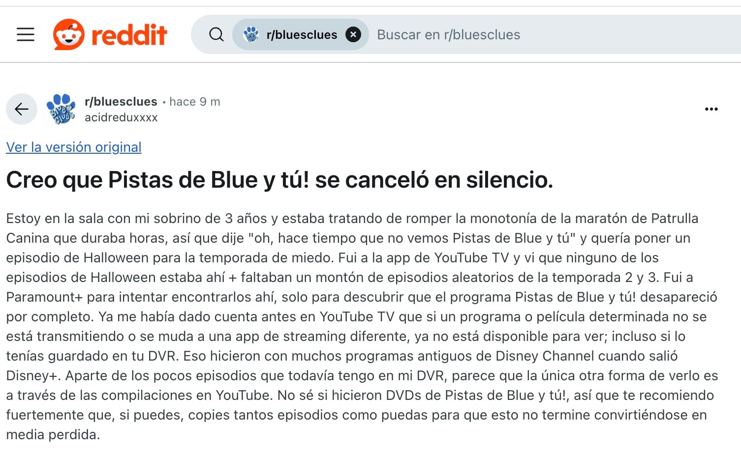 ¡Pistas de Blue y tú! es cancelada de Paramount+