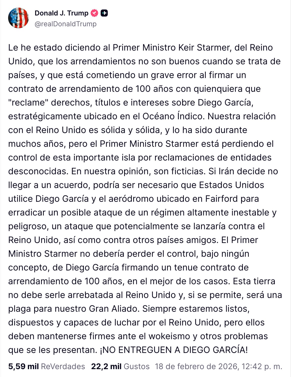 Donald Trump lanza amenaza contra Reino Unido