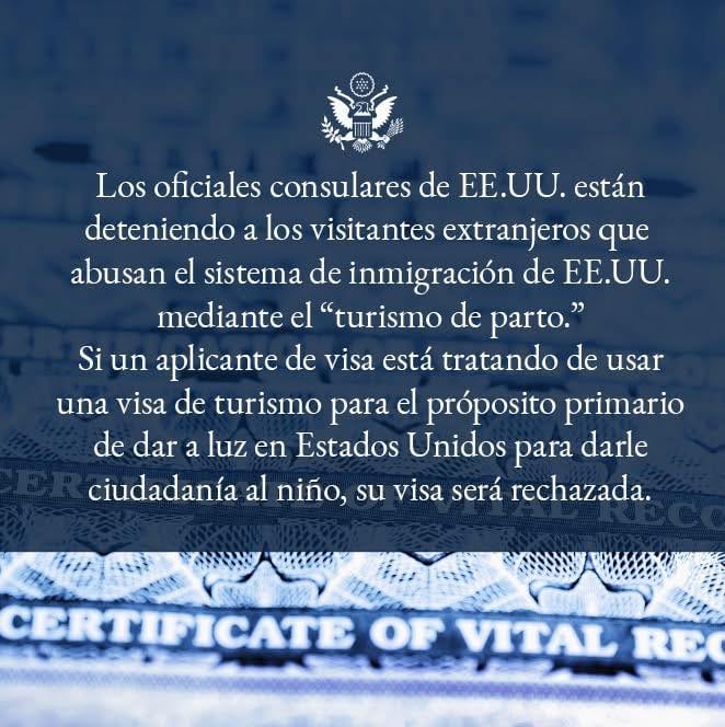 Estados Unidos podría rechazar o cancelar la visas a quienes viajen al país para dar a luz