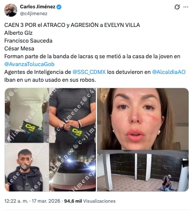 Caen 3 de los 4 agresores de Evelyn Villa