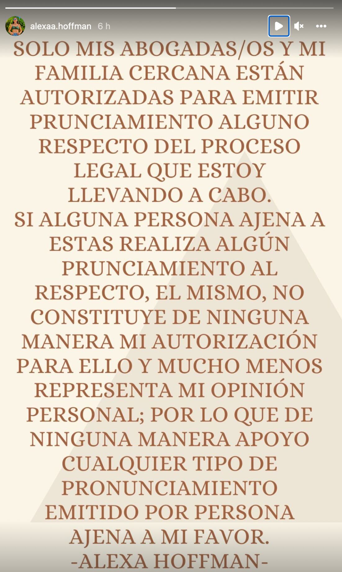 Comunicado de Alexa Hoffman