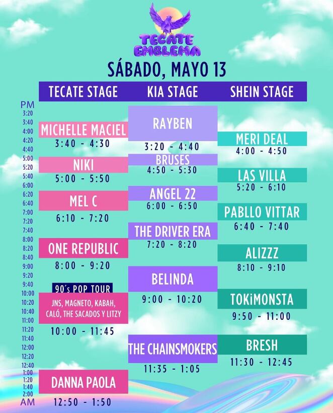Horarios Tecate Emblema con Danna Paola y elenco 90´s Pop Tour
