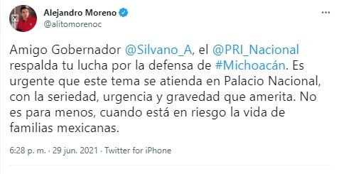 Tuit de Alejandro Moreno