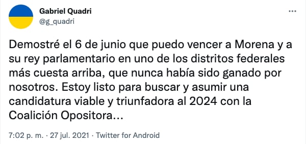 Gabriel Quadrí se destapó desde 2021