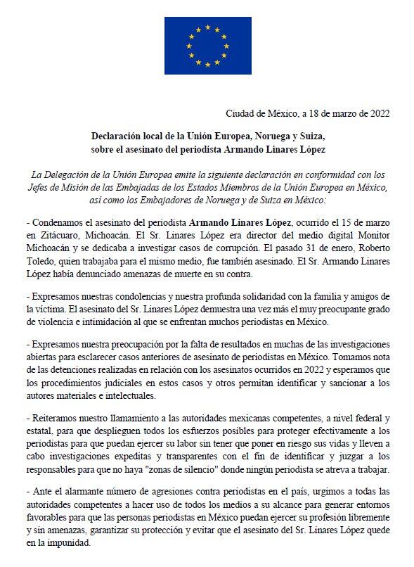 Comunicado de la Unión Europea, Noruega y Suiza